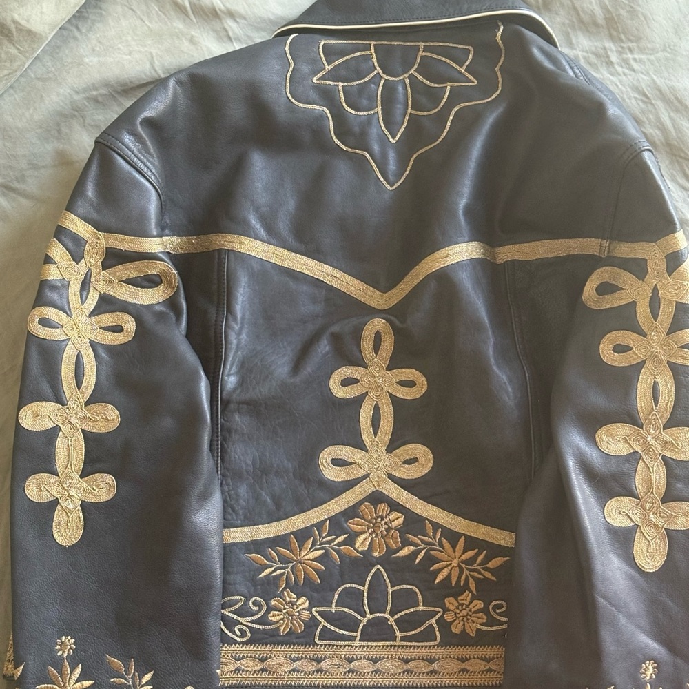 Sold Out We The Free People Lana Black and Gold Leather Jacket Embroidery XS - Picture 7 of 7